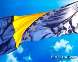 Above Mostar a huge flag of BiH is rising